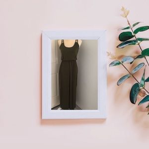 Army green maxi dress. Sexy back detail